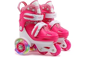 4-PEJIIJAR Roller Skates for Kids, Age 3-9 Toddler Beginner Roller Skates Adjustable, Outdoor Profession Light up Roller Skates, Childrens Quad Rollerskates for Personalised Birthday Xmas Gift