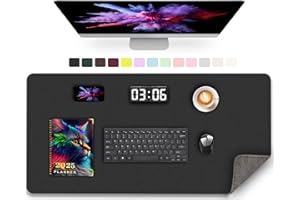 METEOROCK Tapis de Bureau 90 x 43 CM, Protecteur de Tapis de Bureau en Cuir PU, Tapis de Souris Antidérapant, Tapis d'Ordinateur Facile à Nettoyer pour le Bureau, Tapis de Table (Noir)