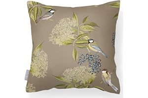 Izabela Peters Outdoor Cushions Waterproof, 43 cm, Filled Outdoor Cushion, Bird on Elderflower - Taupe, Garden Furniture Cushions, Outdoor Seat Cushions, Garden Chair Cushions