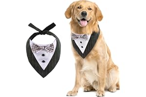 Kuoser Foulard per cani smoking, papillon per cani, matrimonio, formale, cravatta per animali domestici, bandana per cani di taglia media e grande, regolabile, circonferenza del collo 60 cm