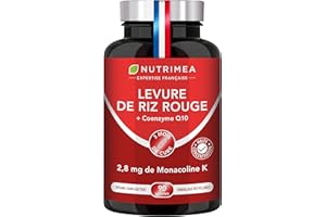LABORATOIRES NUTRIMEA LEVURE DE RIZ ROUGE - Dosée en Monacoline K - 175 mg - Enrichie en Coenzyme Q10, Statines Naturelles, Soutien cardiovasculaire- 90 Gélules Vegan Gastro-Résistantes - Nutrimea - Fabrication Française