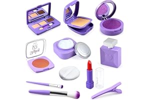 AUTOMP Kids Makeup Play Set, 11PCS Pretend Makeup Toys for Girls Ages 3+, Realistic & Safe Role Play Make Up Kit with Lipstick, Eyeshadow, Non-Toxic Educational Gift for Children, Purple