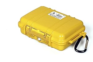 PELI 1020 Small Protective Watertight Case, IP67 Water- and Dustproof, 1L Capacity, Made in US, Yellow/Black Liner