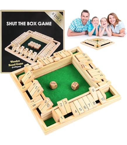AhLmA Shut The Box spel voor 4 spelers, dobbelspel, houten klapbord, spel, houten spellen voor outdoor-activiteiten, KTV, reizen, feestjes of kroeg, Shut The Box spel