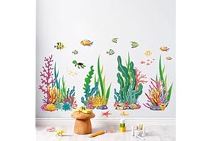 astylishome Bathroom Wall Stickers Ocean Fish Walls Decals Oceans Creatures Seaweed Marine Animal Sticker Waterproof for Living Room Decoration Kitchen Wallpapers 0105