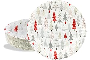 BFB Piatti di carta Natalizie 18cm Verde Albero di Natale 50 pezzi Piatti usa e getta, Set di Piatti da dessert monouso per feste