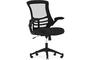 FLASH FURNITURE Ergonomiczne, obrotowe krzesło biurowe ze średnim oparciem z siatki i podnoszonymi podłokietnikami (czarne)