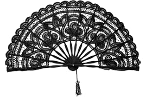 burkfeeg Ventiladores Plegables con Borla de Encaje, Abanico de Boda Estilo Vintage Chino para Baile, Fiesta