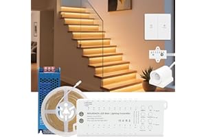 MALIIGAZA Intelligent 16-Step Motion Sensor Stair Light for Indoor, Multiple Working Mode Step Lights, 1m Cuttable COB LED Stair Lights Indoor with Pannel Switch (Warm White 3000K, 16-Step Kit)