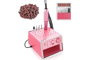 ALLE'S Alle 'S - Lijadora de uñas profesional eléctrica, completa con interfaz USB, 28 puntas de almacenamiento, 20000 RPM y 6 cabezales de lijado para una manicura perfecta (rosa)