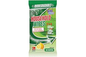 MEDISANITIZE Biodegradable Household Surface Cleaning Wipes with Antibacterial AntiViral Germ Killing Formula: Lemon Fresh Multipurpose Household Cleaner: 50 Big Wipes per Pack (Single Pack, 50)