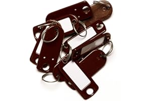 van den Heuvel Schlüsselanhänger braun | 10 Schlüsselanhänger Rohlinge zur Beschriftung | Schlüsselschild mit Ring zum Beschriften und Auswechseln | extra stabile Schlüssel Beschriftungsschilder