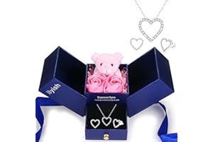 llyish Ewige Rose mit Herz Halskette und Bär Geschenkbox Geschenk für Frauen Mama Freundin Zum Geburtstag Muttertag Jubiläum Valentinstag Erntedankfest