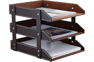 KINGFOM™ A4 3-Tier Leather Desk File Letter Tray