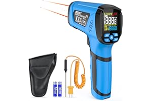 Termometro a Infrarossi MESTEK -40°C~1600°C (-40°F ~ 2912°F) Digitale Laser Alta-Temperatura Pirometro con K-Probe, D:S-50:1, Regolabile Emissività Allarme per Forno Pizza Cucina Industria