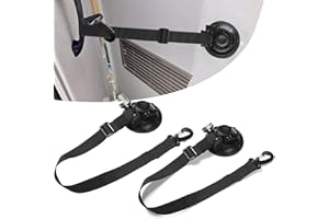 BAAQII Set mit 2 verstellbaren Türbefestigungsbändern für Wohnwagen, Caravan, Wohnmobil, Tür mit Kunststoffhaken und Verriegelungsschloss, robuste Saugnapfverriegelung