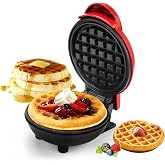 Holstein Housewares 350 Watts Mini Waffle Maker, 4 Inch x 13 cm, Red&Black, Non-Stick Plates for Breakfast, Desserts, and Sna