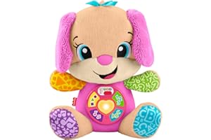 Fisher-Price Giocattolo per l'apprendimento dei neonati Ridi e Impara peluche musicale Sis Smart Stages rosa; per bambini dai 6 mesi in su, multilingue: Italiano, Spagnolo, Portoghese, Inglese, JFD35