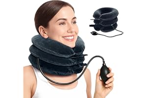 LuxoCare Inflatable Cervical Neck Stretcher - Adjustable Neck Stretcher Brace & Pillow for Instant Neck Pain Relief, Shoulder Stress Relief, Home/Travel Use (Black)