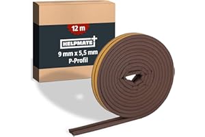 HELPMATE Samoprzylepna taśma uszczelniająca do okien i drzwi – uszczelka okienna/drzwi do izolowania szczelin o szerokości od 2,5 do 5 mm – taśma uszczelniająca 9 x 5,5 mm (profil P | 12 metrów |