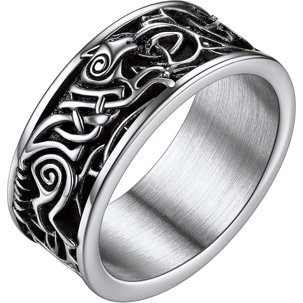 Anello lupo slavo da uomo, anello testa di lupo nordico vichingo nordico, anelli amuleto totem di lupo punk retrò, con lupo celtico, anello lupo hip hop, gioielli animali lupo, Metallo