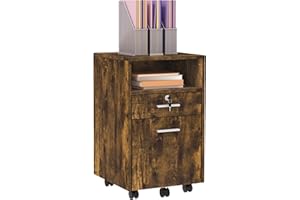 Vinsetto Schedario da Ufficio con 2 Cassetti, 5 Ruote e Ripiano Aperto, Cassettiera Ufficio con Serratura e 2 Chiavi per Lettera/Formato A4, Armadietto Verticale per Studio, 39x40x65 cm, Marrone