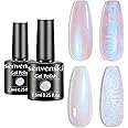 Senvenski Pearl Gel Nail Polish, White Pink Opal Mermaid Gel Polish Aurora Shell Shiny Glitter Shimmer Holographic Soak Off Gift Set UV LED Art Varnish Kit (CS2-012)