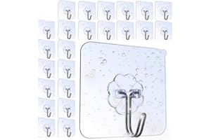 AOMEES Adhesive Hooks Heavy Duty Wall Hooks 8kg (Max) Self Adhesive Hook 24pcs, Kitchen Hooks, Bathroom Hooks， Hanging with Kitchen Utensils, Towe, Key, Cups and More