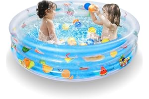 Ucradle Paddling Pools, 2023 Rectangle Inflatable Swimming Pool for Kids Baby Paddling Pool, 130 x 30 cm Deep Dive 3-Ring Fruits theme for Family, Kiddie Water Pool for Kids Indoor Outdoor