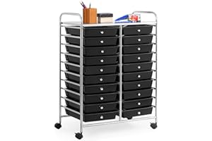 COSTWAY Carrello di Stoccaggio con 20 Cassetti, Carrello portaoggetti con 4 Ruote, Carrello Multiuso per Scuola Ufficio Cucina, 64 x 39 x 88 cm (Nero)