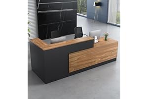 ‎UKETO Moderne Empfangstheke aus Holz 200CM - Empfangstresen für Büros multifunktionaler Empfangstisch mit großzügigem Stauraum Geeignet für Büros Rezeptionen Hotels(Keine Stühle) (B Farbe (rechts hoch)