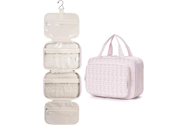 Narwey Trousse de Toilette de Voyage à Suspendre Femmes Trousse de Maquillage Organisateur Accessoires Toilette Sac de Toilette (Bourgeons Roses(Grand))