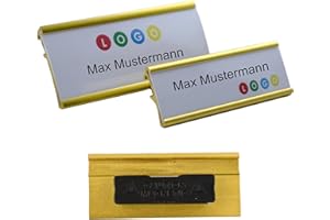 SCHMALZ 10-pc Aluminio Placa con nombre dorado anodizado De Metal, Tamaño 65x22 mm o 72x32 mm, imán Fijación magnética, Nombre, para la ropa, etiquetado fácil, Diseño propio Incluso revender Metal ligero - 72 x 32 mm