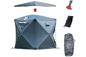 MTENPLAY TENPLAY Pop Up Ice Fishing Shelter Tent, 3-4 Person, 60-Second Quick Setup, 210D Oxford with 1000mm Waterproof & Thermal Layer (180g Cotton + Aluminium Film), Windproof, All-Weather, Heater & Sauna