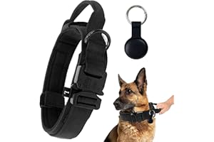 Regulowana obroża dla psa Airtag, wytrzymała obroża kontrolna, taktyczna obroża dla psa z metalową klamrą Airtag dla średnich i dużych psów, szerokość 3,8 cm, nylonowa (L, czarna)