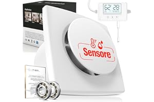SBONNI 3 Velocità Aspiratore bagno con Sensore Umidità, Sensore Temperatura, Timer - Automatico Estrattore Aria 100mm - Silenzioso Potente Ventola aspirazione bagno WC cantina P117 (senza telecomando)