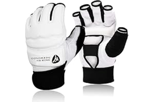 FINGER TEN Taekwondo Gloves Men Women Kids Half Finger Leather for Boxing Kickboxing MMA Sparring, Wrist Wraps Support Gloves EVA Pad Gear Mitts Professional Light fit Punch Bag Grappling Training Gym