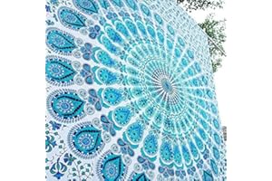 Bless International Indian hippie Bohemian Psychedelic Peacock Mandala Wall hanging Bedding Tapestry (Peacock Sky Blue, Queen (84x90Inches)(215x230Cms))