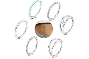 JeweBella 6 Pezzi 14G Clicker Piercing Ombelico Cerchio Acciaio Chirurgico per Donna Anallergico Piercing Ombelico CZ Opale Argento Piercing Ombelico Anello Corpo Piercing Gioielli 8/10/12MM