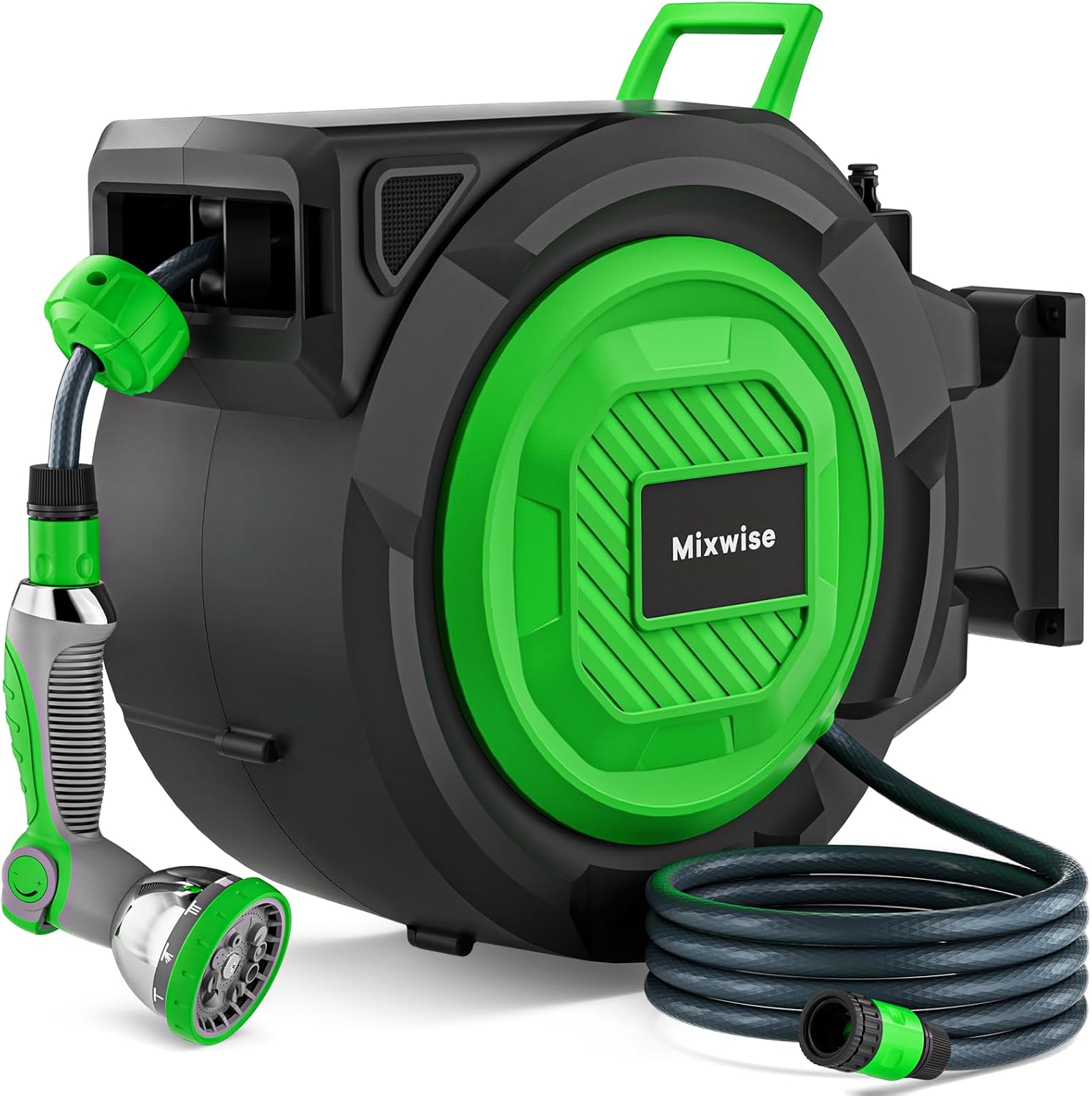Retractable Garden Hose Reel, 1/2'' x 30m+2m Wall Mounted Hose Reel with 180° Swivel Bracket,10-Pattern Nozzle, Automatic Slow Return System, Any Length Lock, Hosepipes for Garden, Cleaning
