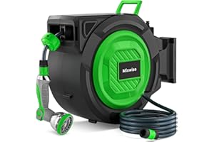 Retractable Garden Hose Reel, 1/2'' x 30m+2m Wall Mounted Hose Reel with 180° Swivel Bracket,10-Pattern Nozzle, Automatic Slow Return System, Any Length Lock, Hosepipes for Garden, Cleaning
