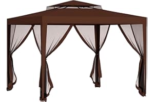 Outsunny Tonnelle Barnum de Jardin 3L x 3l m avec 4 moustiquaires Amovibles - Double Toit - Marron