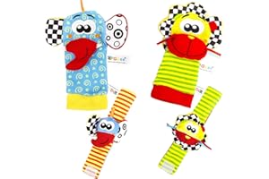 Luchild Jouet Bebe 0-3 Mois Jouets Poignet et Chaussettes 4pcs Doux Bell Strap Jouets de DéVeloppement Cadeau,0-6 Mois Bébé Hochet Jouets Poignet Hochet