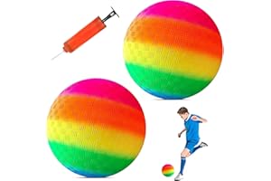 TZQFROCE 2 Stück Bouncy Kickball Regenbogen Ball PVC 8.5 Zoll Softball Kinder Spielball mit Pumpe für Backyard Park und Beach Outdoor Fun