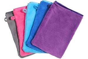 DOPENSPI 5 Pack Microfiber Body Wash Mitts, 20x15 cm Soft & Super Absorbent Face Cloth Wash Mitt Microfiber Bath Spa Cloth Makeup Remover Mitt Gloves for Bathing Makeup Face Washing