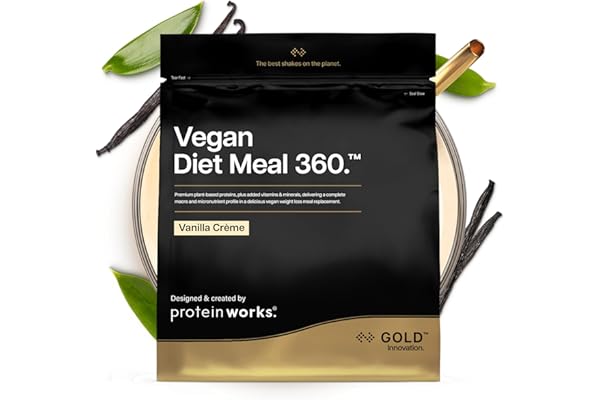 Protein Works | Vegan Diet Meal 360 – GOLD Innovation, Protéines Vegan, Shake Sostitutif Repas Dietétique, Supporte Perte de Poids, Faible Sucre, Riche en Fibres, Crème Vanille, 15 Repas, 1kg
