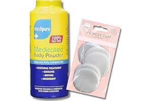 BRAYN Medipure Medicated Body - 100% Talc-Free, All-Natural Formula for Sensitive Skin - Gentle Skin Protection and Soothing Relief for All Ages, Includes 5 Pack of Soft Powder Puffs for Easy Application
