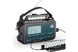 MESQOOL Radio korbowe AM/FM/SW z akumulatorem 12000 mAh, przenośne z latarką i światłem do czytania, awaryjne typu C, alarm SOS Dynamo do wędrówek, biwakowania
