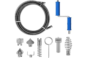 SUQURTOM Drain Snake 3m Pipe Cleaner Spiral with 6 Cutting Heads, 12mm Drain Unblocker Auger Tool for Kitchen Sinks, Bathroom Drainage, Toilet & Sewer Pipe Cleaning