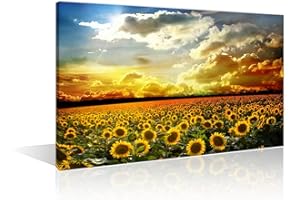 GENERIC Sunflower Canvas Painting Wall Picture Yellow Flower Posters Sunset Landscape Wall Art Modern Beauty Home Office Bathroom Bedroom Kitchen Decor Giclee Framed Print, 12x8in